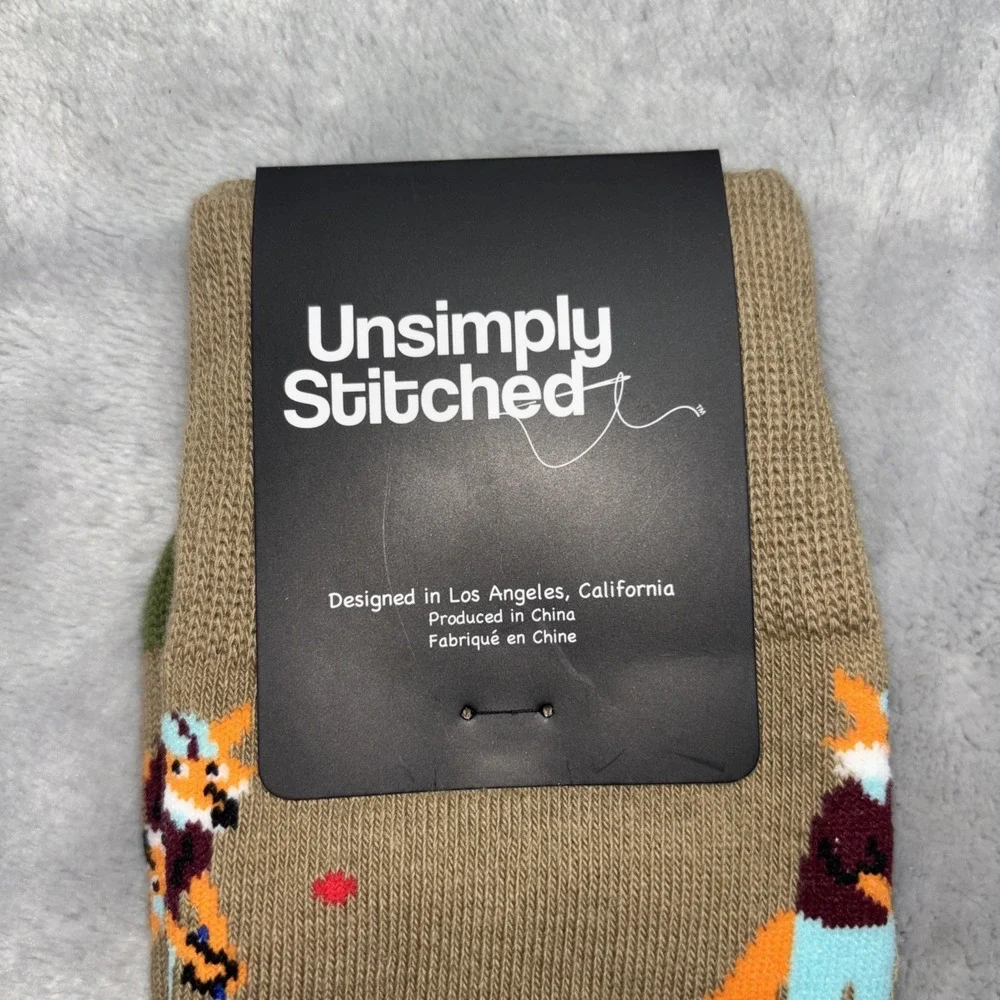 Unsimply Stitched Brown Golfing Fox Printed Crew‎ Socks Mens Size 8-12